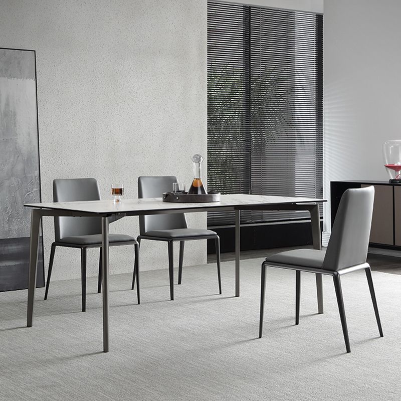 Sillas laterales contemporáneas sin brazos con respaldo sólido, sillas de comedor de cuero para el hogar (juego de 2)