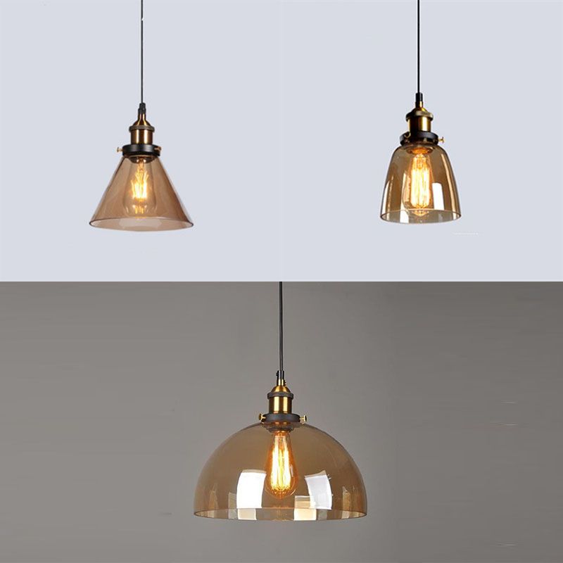 Industrielle 1 Licht hängende hängende leichte, bernsteinfarbene Glashängeleuchten