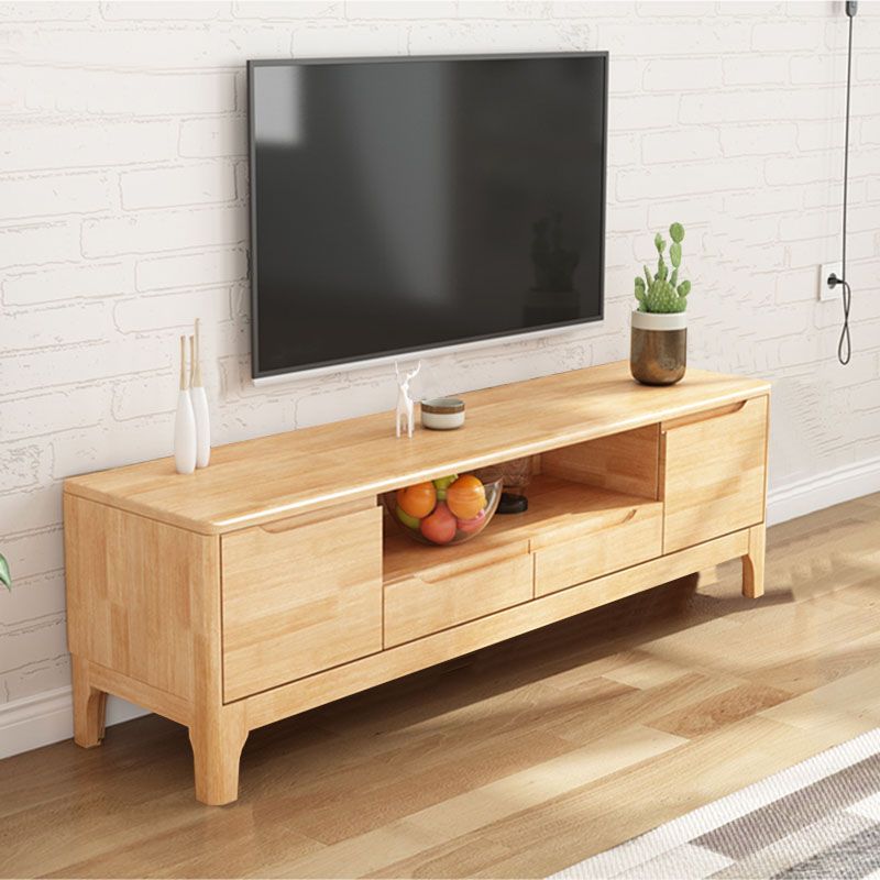 Modern Living Room TV Stand Rubber Wood TV Console with Drawers , 15" D / 16.5" D