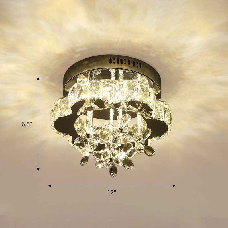 Blütendecke montierte Geräte moderne facettierte Kristall -LED -Chrom -Halbblütenlicht, 12 "/18" Breite