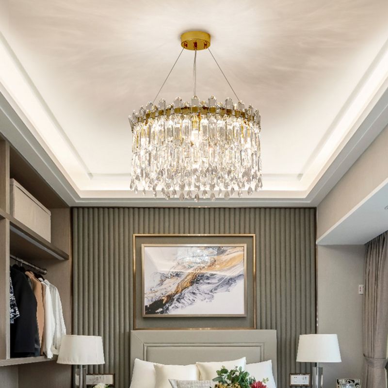 Accensione a sospensione in cristallo tamburo moderno lampadario lampadario trasparente per camera da letto