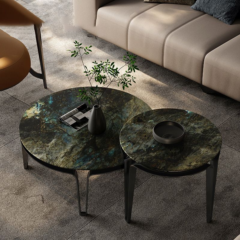 No Distressing Round Slate Contemporary 1 Coffee Table with 4 Metal Legs
