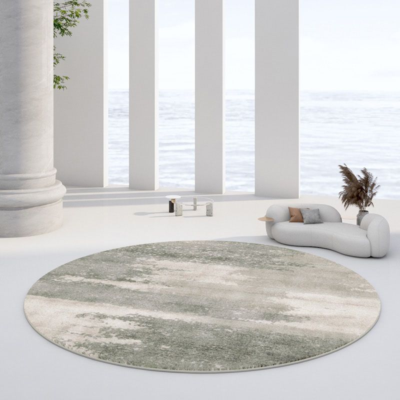 Round Watercolor Carpet Washable Indoor Rug Polyester Stain Resistant Rug for Living Room