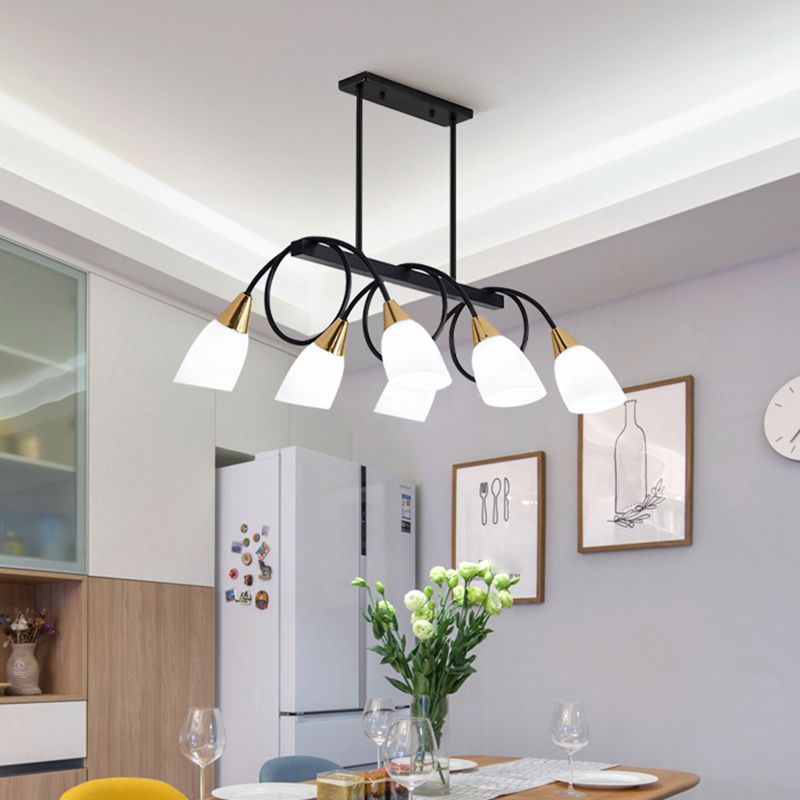 White Glass Tulip Suspension Light Modernist Island Ceiling Light for Dining Room