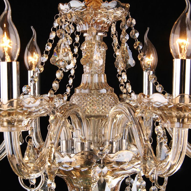 Candlestick Bedroom Suspension Lamp Traditional Cognac Glass Crystal Chandelier Light Fixture