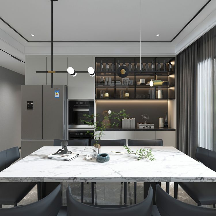 Luces colgantes de estilo contemporáneo de aluminio Fixtura de iluminación de isla lineal negra para comedor