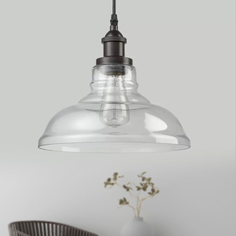 Black 1 Light Pendant Lighting Industrial Clear Glass Barn Hanging Lamp for Indoor