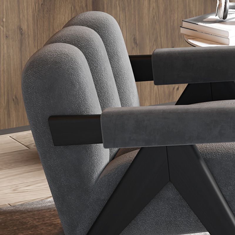 Mid-Modern Century Wood Lounge Chair Sewn Pillow Back Sled Arm Chair in Gray