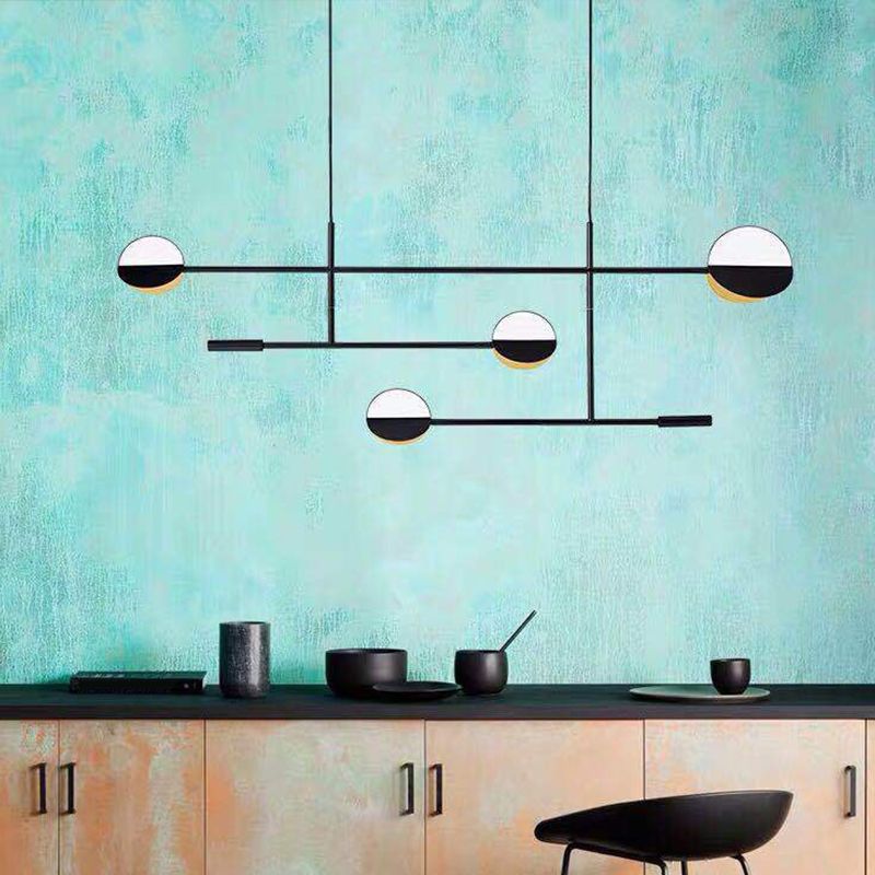Metal Disc Island Lighting Contemporary 4 Bulbs Black Finish Pendant Light Fixture