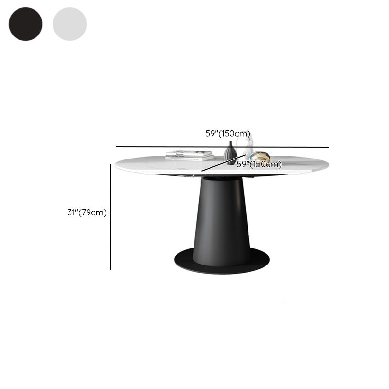 Contemporary Sintered Stone Dining Table Extendable Dining Table with Pedestal Base