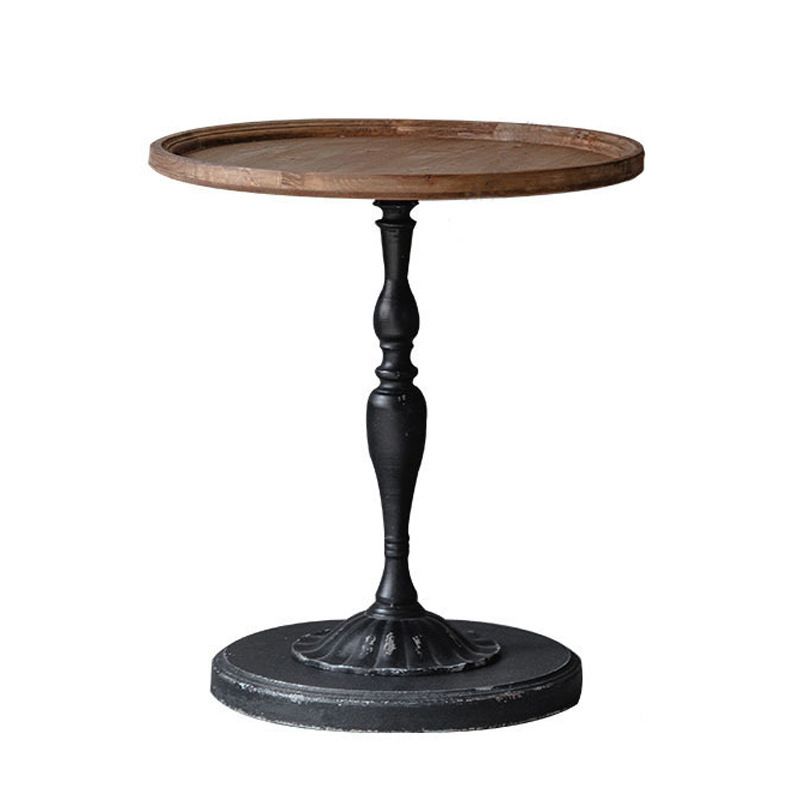 French Country Style Cocktail Table Solid Wood with White/black Metal Base Coffee Table