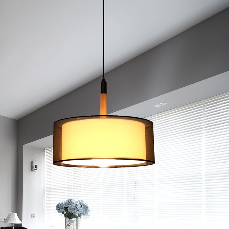 Zwarte dubbele schaduw afgeronde hanglamp Modernisme 1 kopstof Suspensie Licht met houten grip