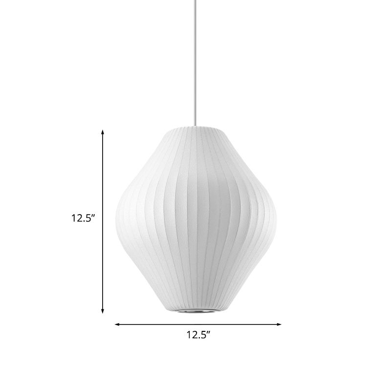 1 Bulb Ceiling Pendant Light with Pear Fabric Shade Contemporary White Hanging Light, 12.5"/17"W