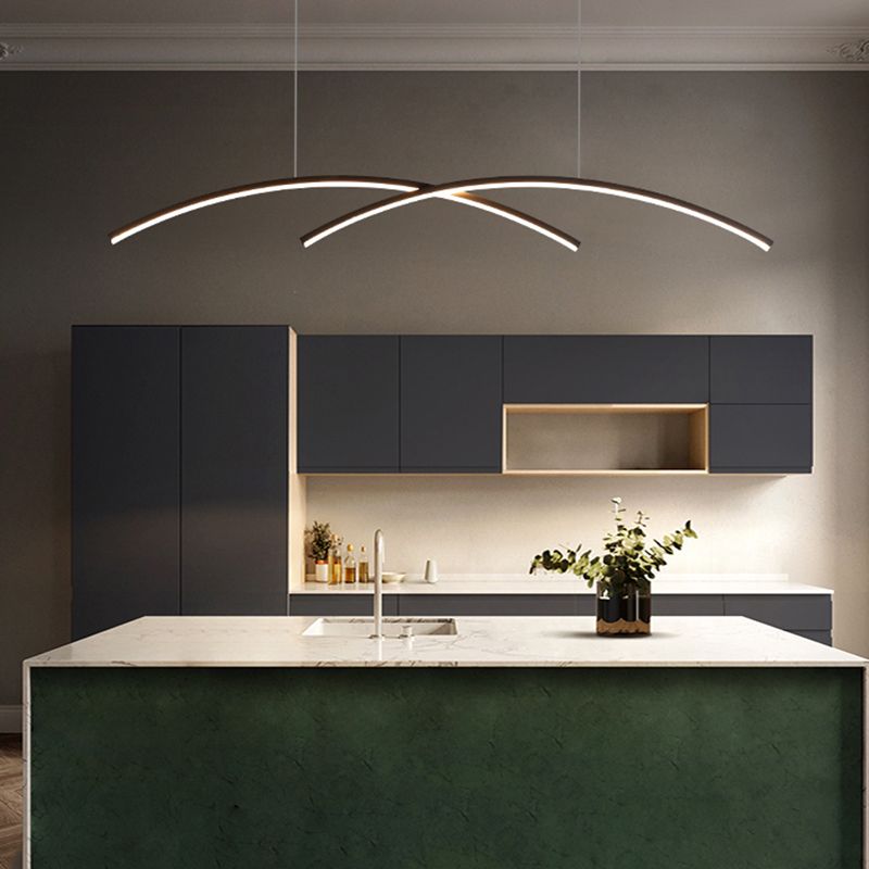 Contemporary Island Light Linear Metal 2 Light Island Lights for Kitchen