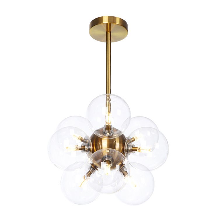 Lámpara de techo para sala de estar con 9 luces de vidrio gris/blanco/rojo iluminación semi empotrada de globo minimalista en negro/latón/cromo