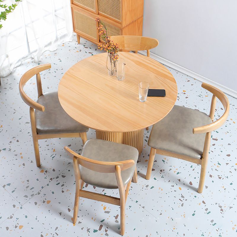 Solid Wood Dining Table Contemporary Style Brown Round Dinner Table
