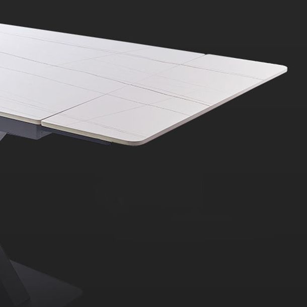 Contemporary Rectangle Dining Room Table Sintered Stone Table with Black Pedestal Base