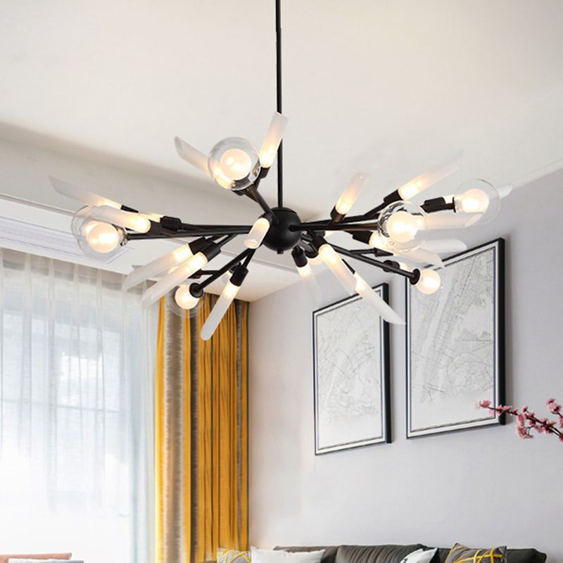 Post-Modern Metal Starburst Hanging Chandelier Light Glass Shade Ceiling Chandelier for Living Room