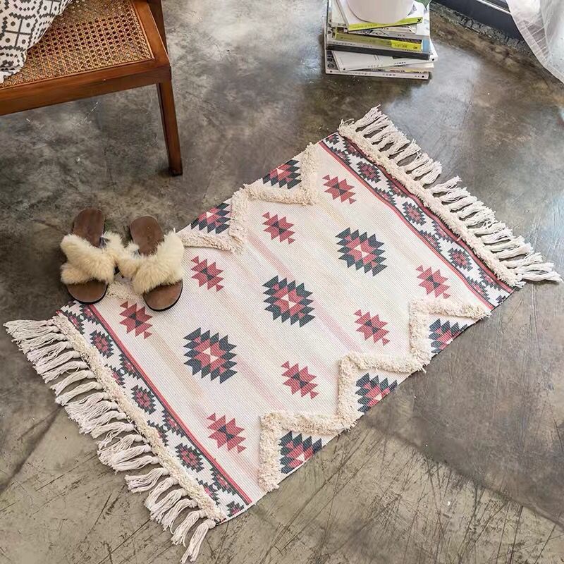 Novelty Multicolored Geometry Rug Cotton Bohemia Carpet Pet Friendly Rug for Indoor