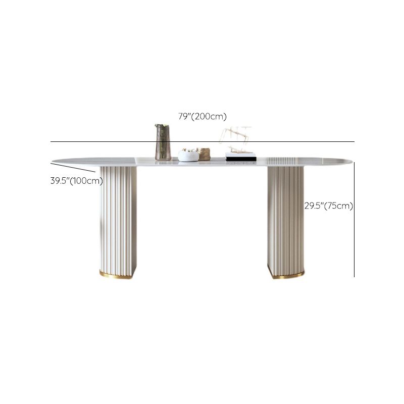 Contemporary Sintered Stone Dining Table Oval Double Pedestal Table for Home Use