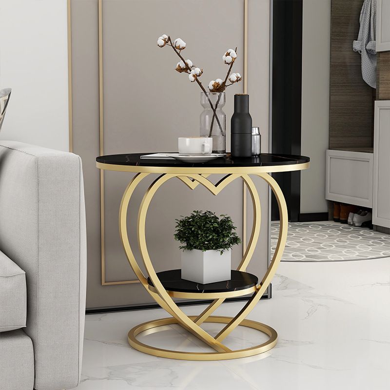 Luxury Marble Round Accent Side Table Abstract Metal Frame End Table with Shelf