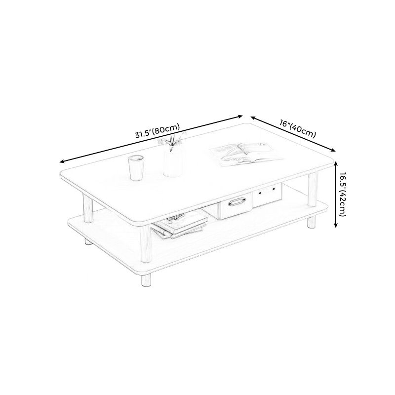 4 Legs Wooden Coffee Table Rectangle Cocktail Table with Storage