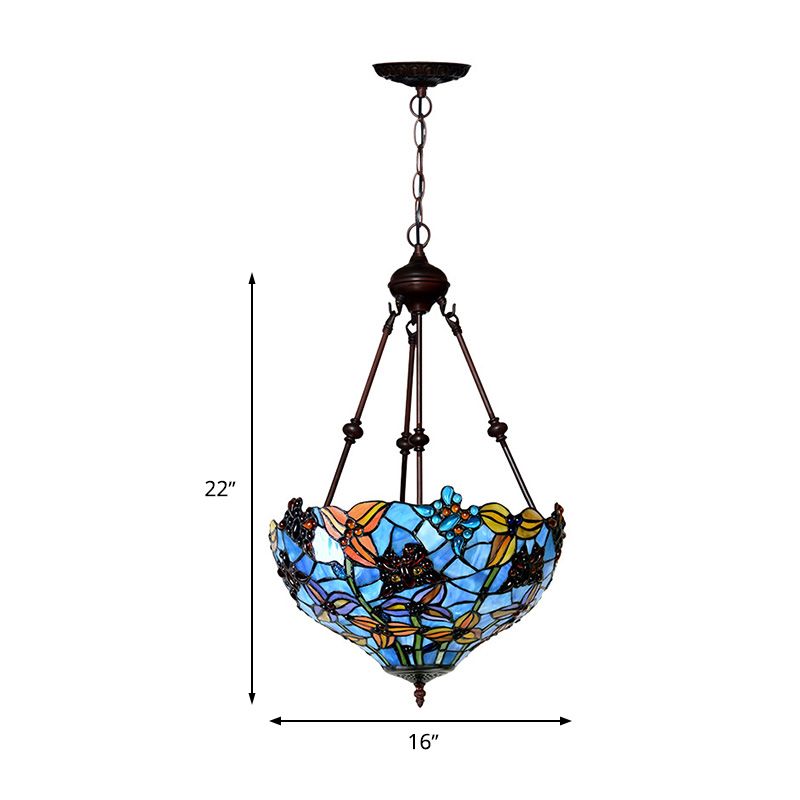 2 lichten bloesem kroonluchter lamp Tiffany -stijl rode/blauwe gebrandschilderd glasverhangverlichting voor slaapkamer