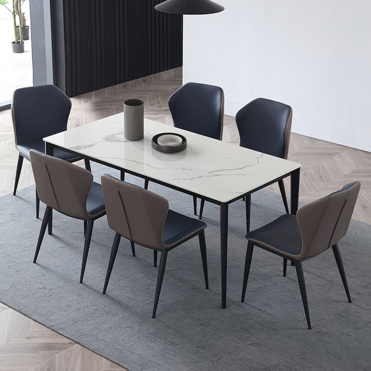 Mesa de comedor de piedra sinterizada industrial, resistente a los arañazos, mesa rectangular con base de 4 patas para el hogar