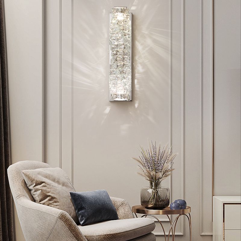 Unique Shade Crystal Wall Sconce Modern Style Single Light Wall Mounted Light in Silver