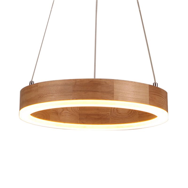 Wood Ring LED Chandelier Light Modern 1/2/3-Light Beige Drop Pendant Fixture for Dining Room