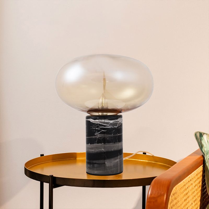 Lampada da tavolo da soggiorno ellisse Lampada da notte postmoderna singola in vetro bianco/ambra con piedistallo in marmo nero