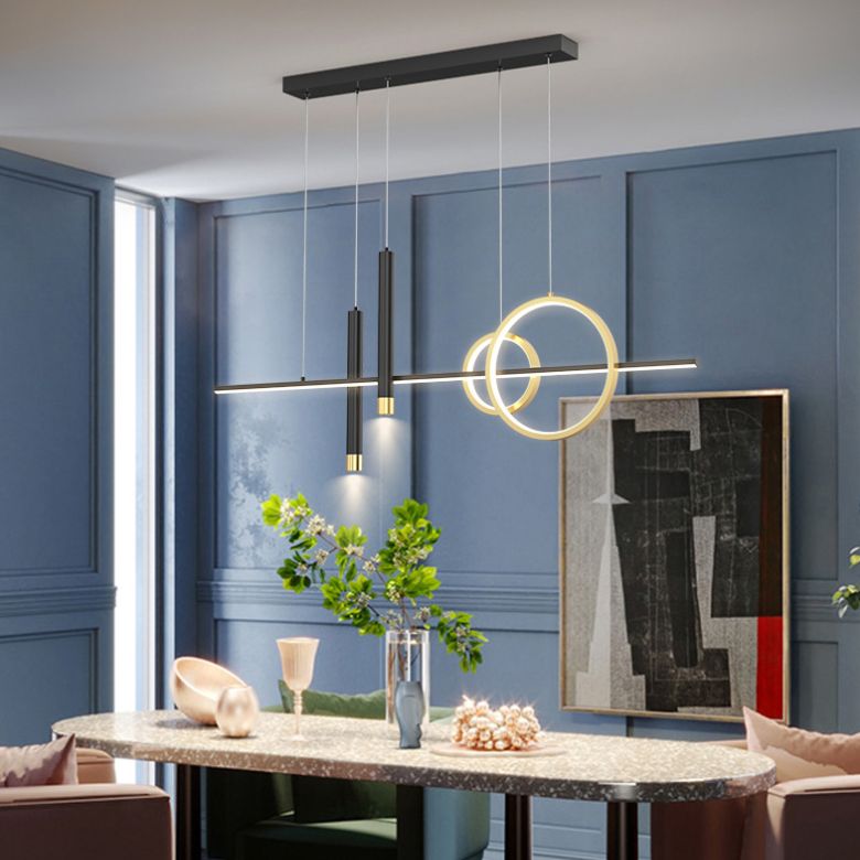 Wrought Iron LED Island Light in Modern Luxury Style Acrylic Linear Pendant Light for Dining Room