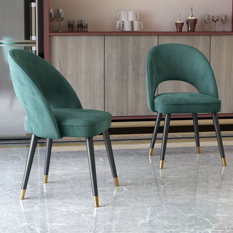 Sillas de comedor Nordic Glam, sillas laterales sin brazos con respaldo abierto para cocina con patas de metal