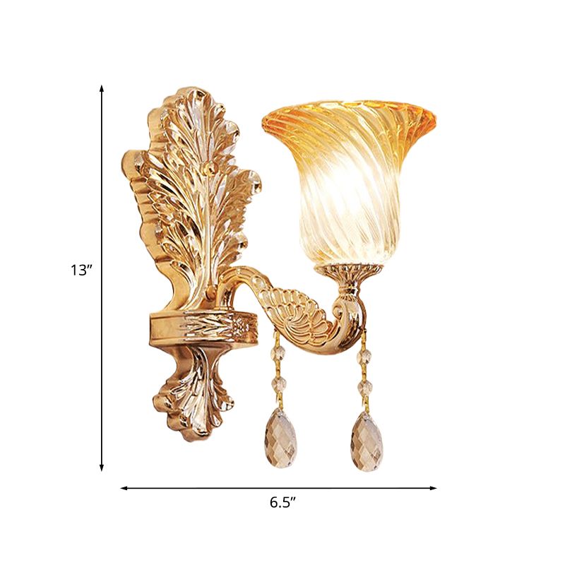 Fading Twisted Glass Flared Sconce Traditional Single-Bulb Bedroom Wall Mounted Lighting in Gold