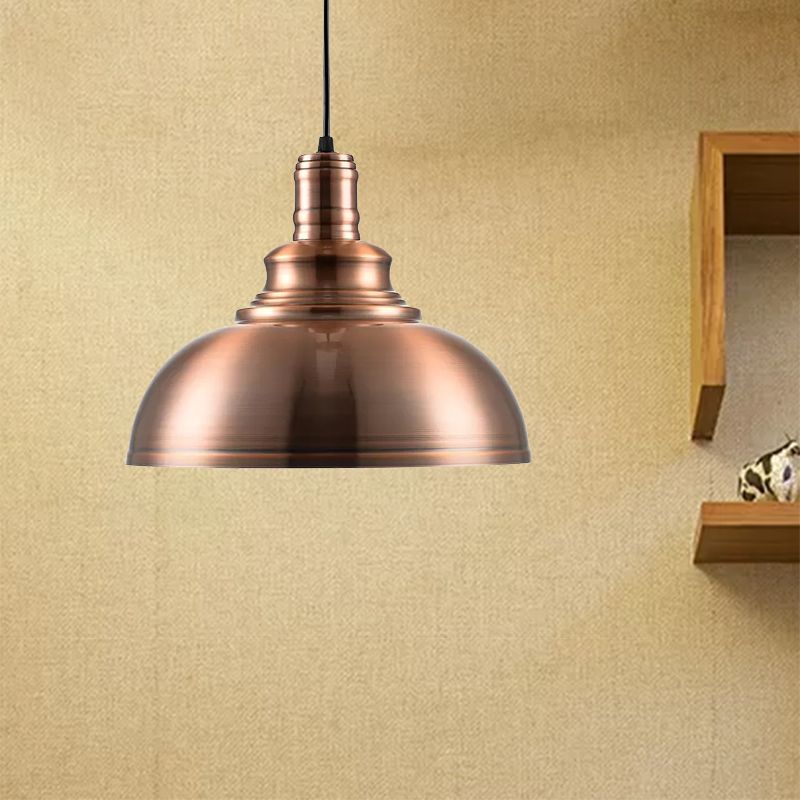 Copper Finish Bowl Hanging Light Industrial Style Metal 1 Light Bedroom Pendant Lamp with Adjustable Cord
