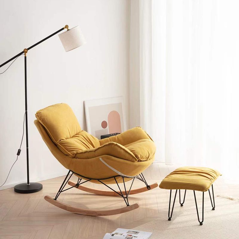 Scratch Resistant Rocking Chair Solid Fabric Modern Rocking Chair with Ottoman