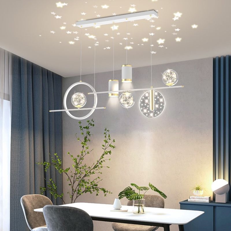Modern Metal Ceiling Light Circle Shape Island Light with Plastic Shade for Living Room