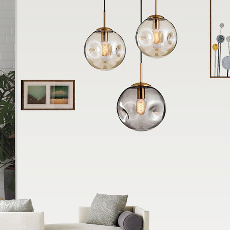 1 Light Spherical Pendant Light Modern Hand-Blown Glass Shade Hanging Lamp