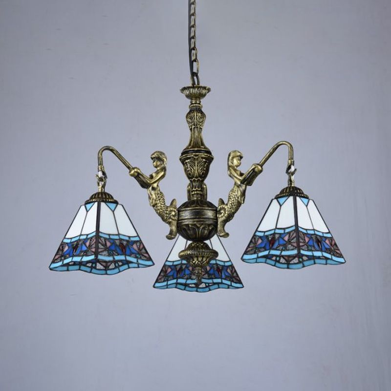 Candelier de techo piramidal Vidroma manchado de estilo Tiffany Luz colgante con sirena deco en bronce
