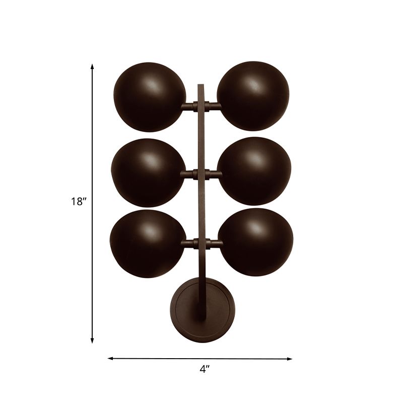 Industrial Half Sphere Sconce Lamp 6 Heads Metal Wall Mount Light in Black with Branch Design