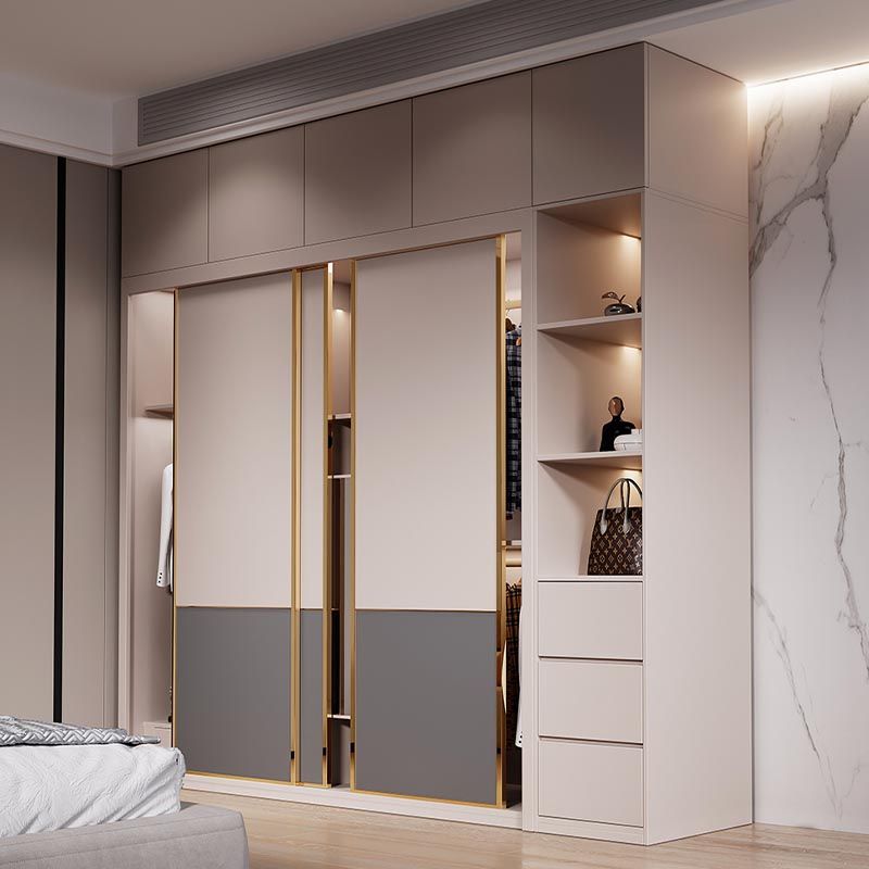 White Modern High Gloss Armoire Wood Armoire with Shelves and Drawers Storage Cabinet