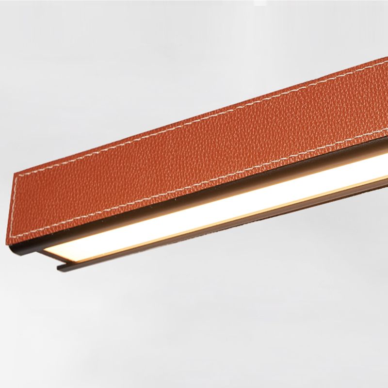 Modern Hanging Light Linear Leather LED Island Light Fixture for Dining Room