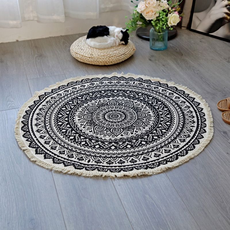 Couleur rond Décoration de maison mélangée tapis marocain de motif symétrique Tapis coton avec tapis à franges