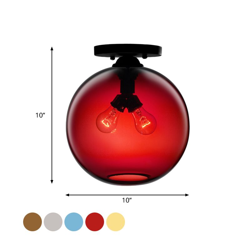 Globe Shade Semi Flush Dining Room Red/Brown/Blue Glass Industrial Style 1/2 Light Black Ceiling Lighting