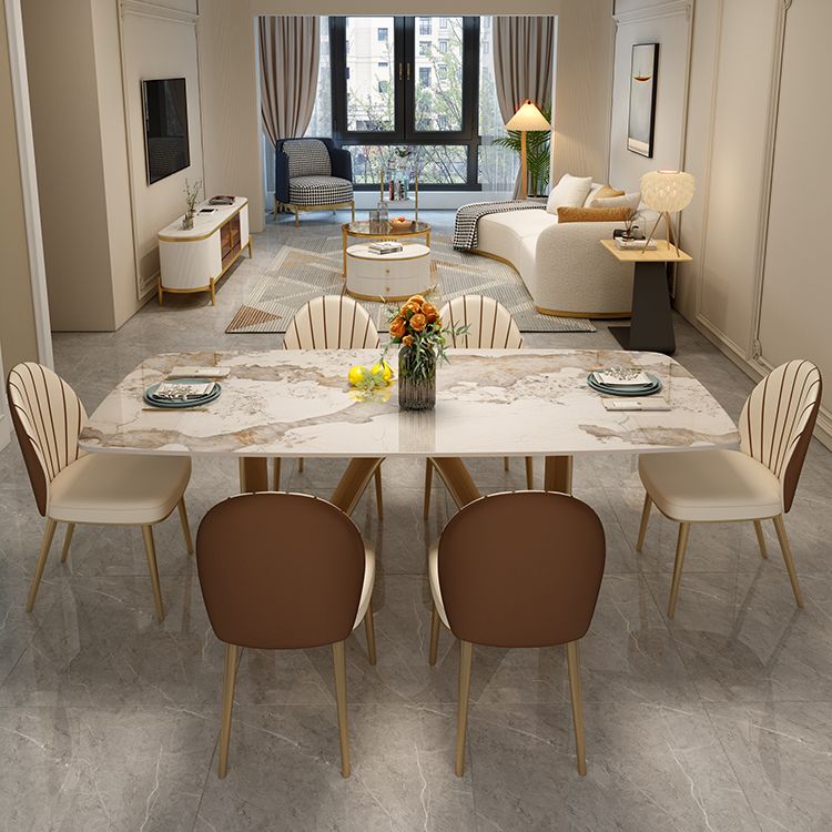 Modern Sintered Stone Dining Room Set Standard Height with Double Pedestal Base Dining Table Set