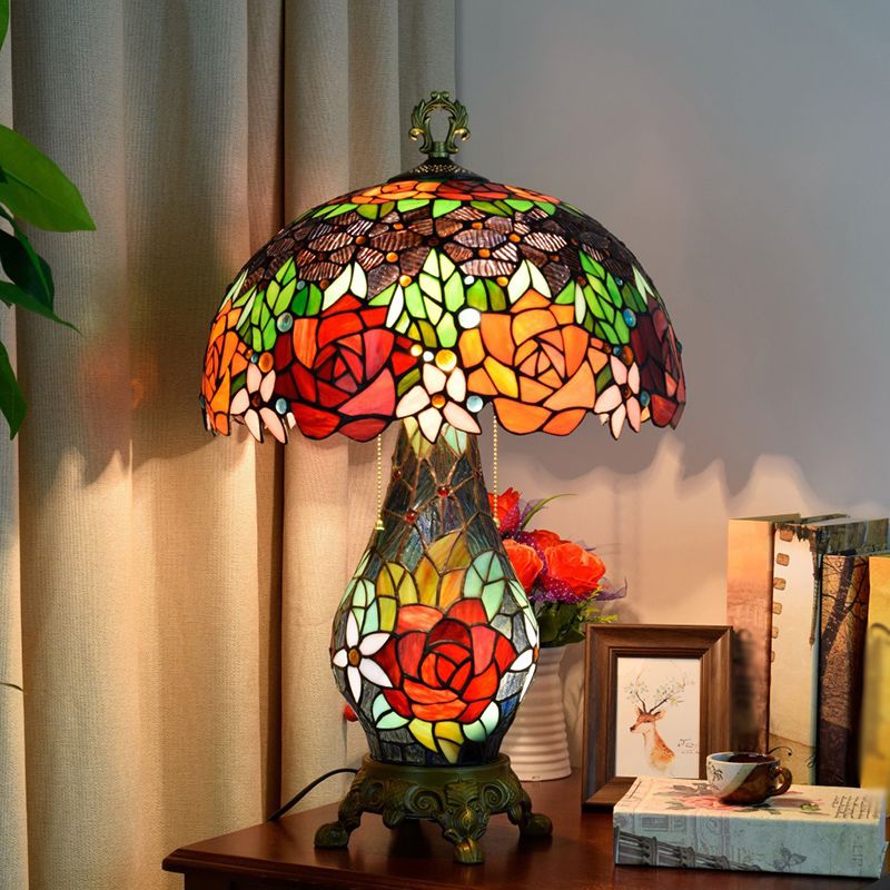 Accensione del tavolo da 3 teste verdi lampada da comodino con sfumatura di vetro color arte color arte con tonalità di funghi