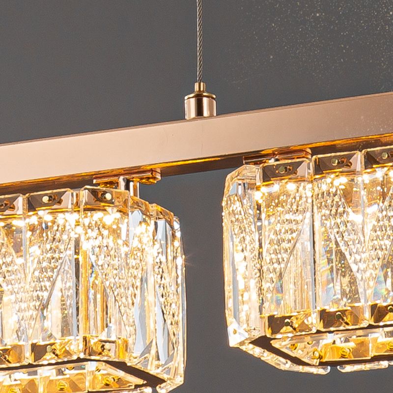Dining Room Island Pendant Modern Gold Hanging Light with Rectangular Crystal Shade