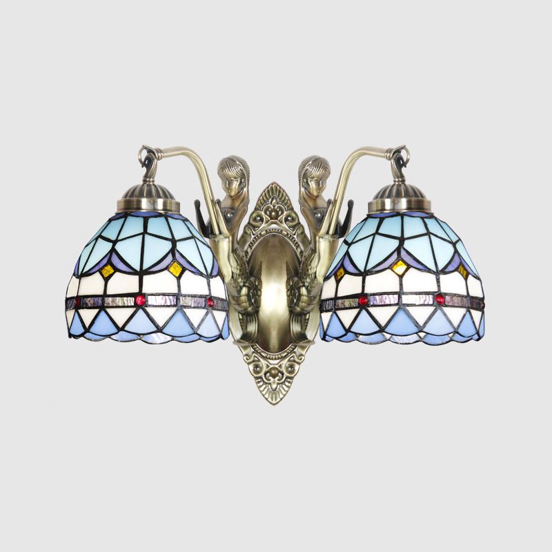 Glockenschirm-Wandleuchte, Buntglas-Vintage-Wandleuchte mit Meerjungfrau-Dekor