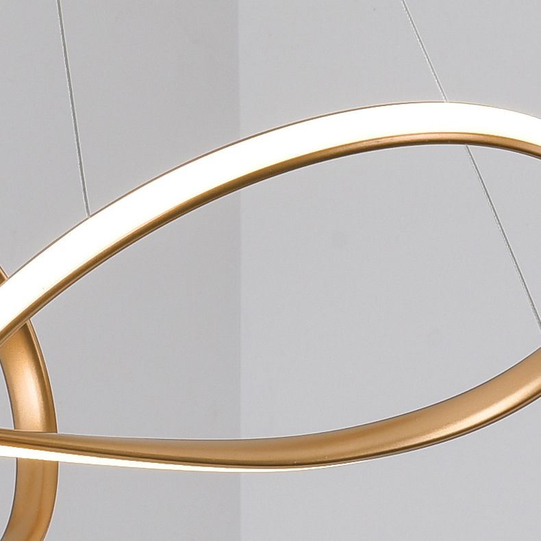 Minimalist Line Art Chandelier Metal Dining Room LED Hanging Pendant Light in Gold