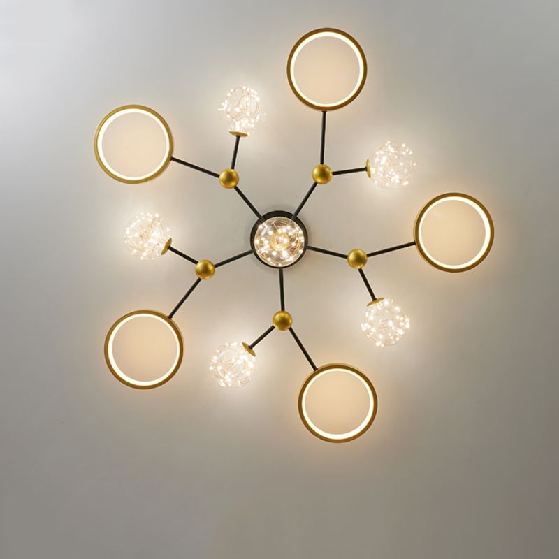 Black New Modern LED Flush Lighture Lighte Metal Starburst Techo Luz montada para sala de estar